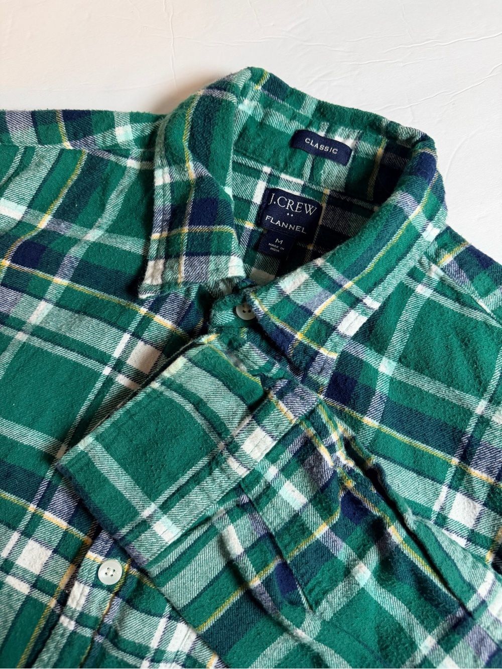 J.Crew Mens Classic Plaid Button Up Flannel Shirt Medium Green Cotton